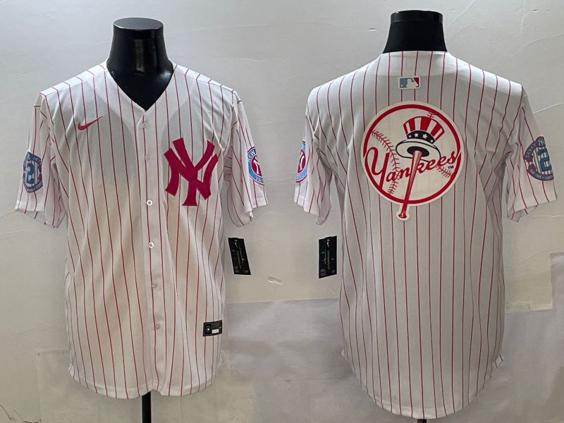 Men New York Yankees Blank White Stripe Jointly Name Nike 2025 MLB Jersey style 26